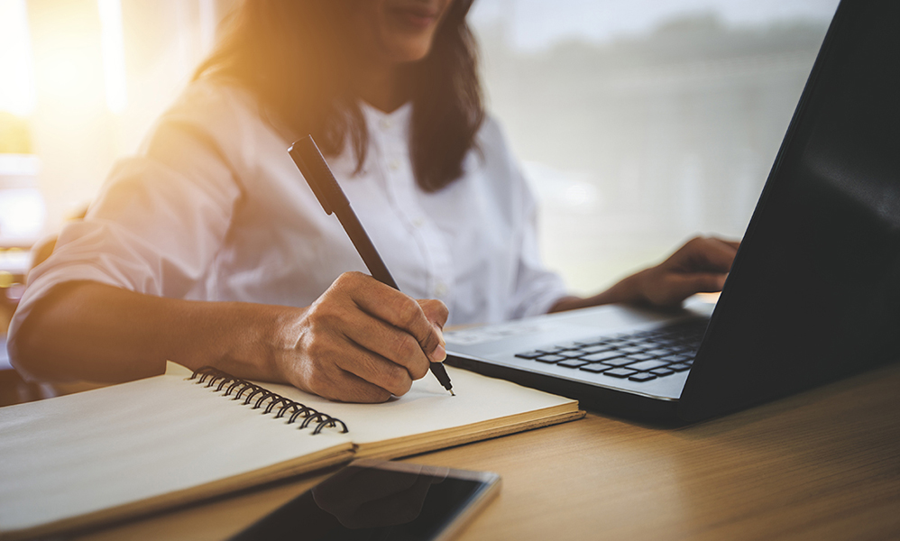 Woman doing due diligence research